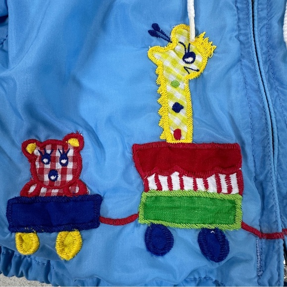 VTG Sears Blue Kids Windbreaker Zip up Baby Jacket with Animal Train  Sz 2T-3T - Picture 2 of 6